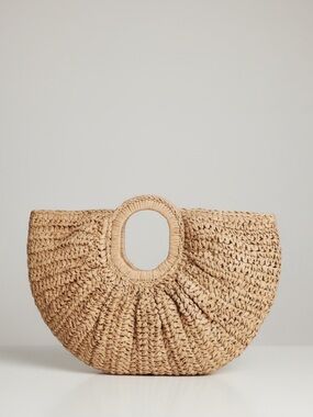 RAMLA Natural Straw Half-Moon Bag - Natural Undyed / New